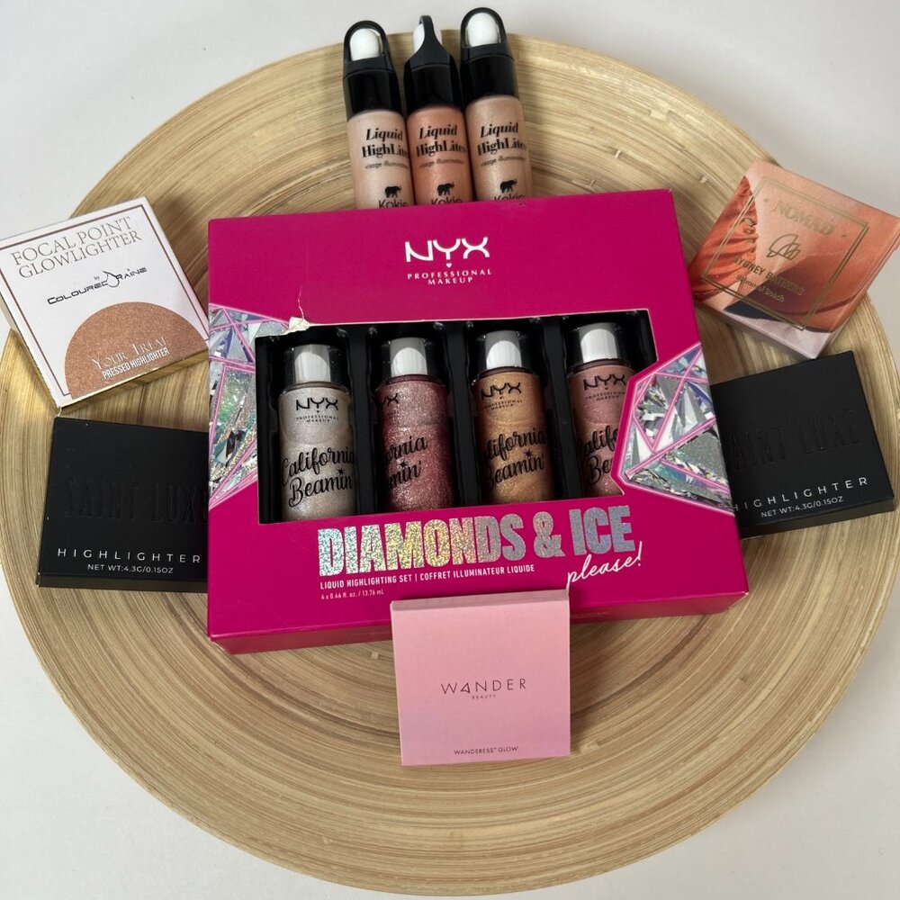Lot Of 9 Highlighter Asst.  NYX Saint Luxe Wander Beauty Nomad Liquid‎ Pressed